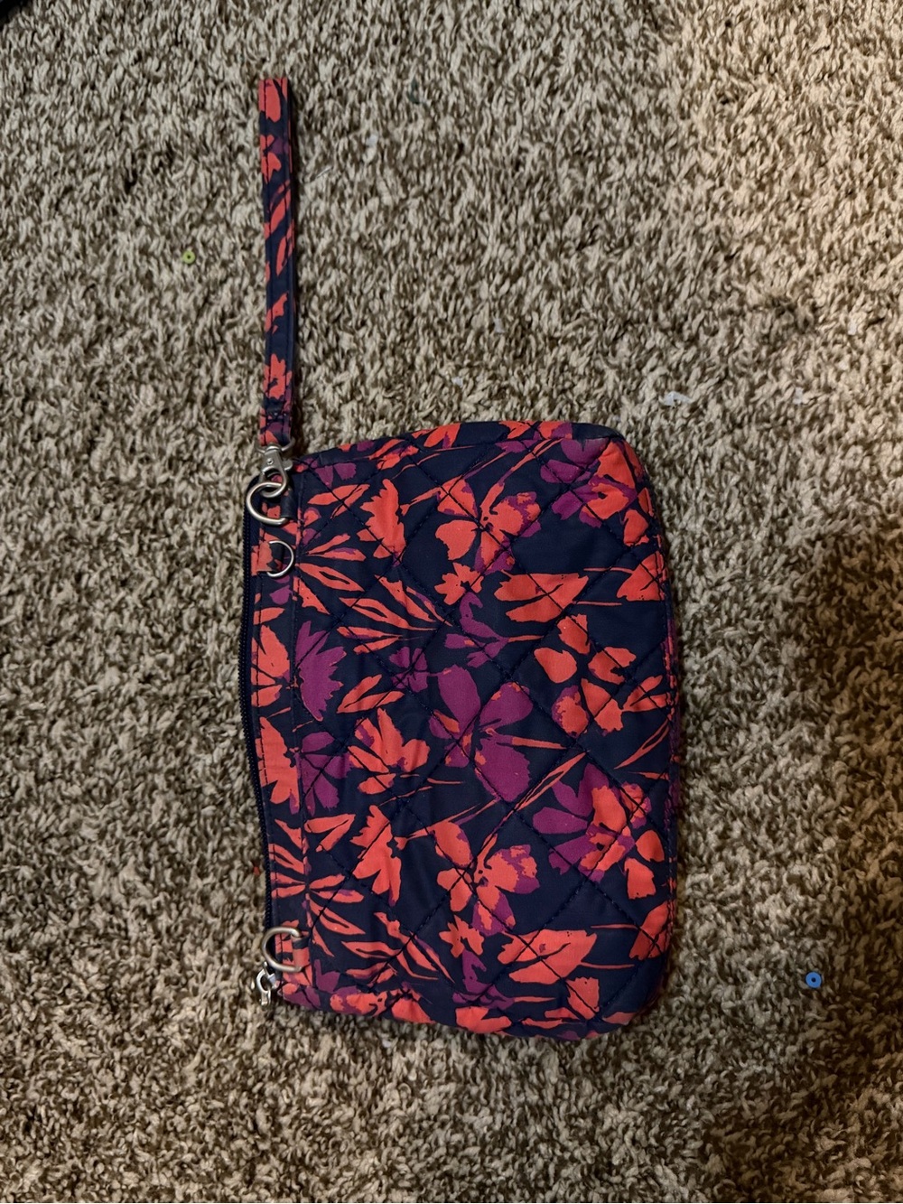 Floral Quilted Wristlet Clutch - Navy with Pink & Coral Floral travelton